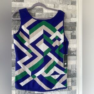 Women's RONDINA NWT Knit Colorblock Sleeveless Sweater Top Shirt-Blue-XL